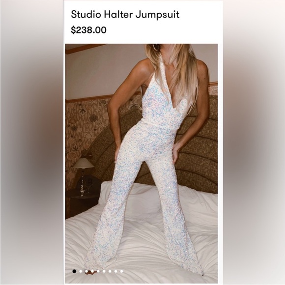Show Me Your MuMu Pants - Show Me Your MuMu White Iridescent Sequin Halter Jumpsuit